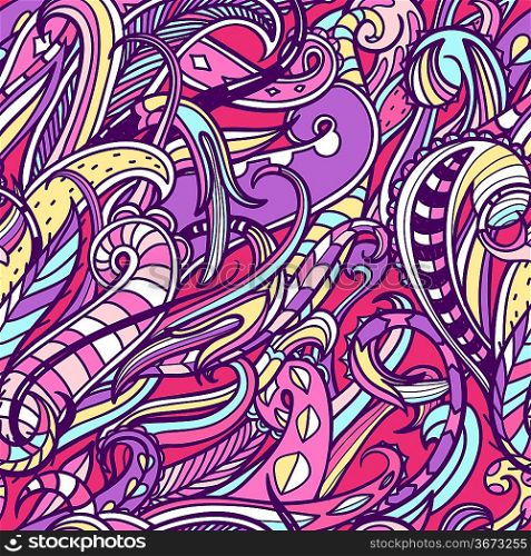 vector seamless pattern with bright vintage swirls and waves