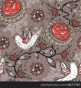 vector seamless pattern with brooches and white birds