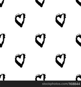 Vector seamless pattern with brush heartss. Black color on white background. Hand painted grange texture. Ink grange elements. Decorative ornament of love sign. Repeat kid fabric print. Vector seamless pattern with brush heartss. Black color on white background. Hand painted grange texture. Ink grange elements. Decorative ornament of love sign. Repeat fabric print.
