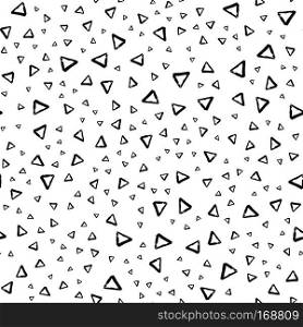 Vector seamless pattern with brush stripes and triangle. Black color on white background. Drawing grange texture. Ink geometric elements. Fashion modern style. Repeat fabric backdrop ornament print.. Vector seamless pattern with brush stripes and triangle. Black color on white background. Drawing grange texture. Ink geometric elements. Fashion modern style. Repeat fabric backdrop ornament print