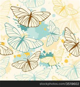 vector seamless pattern with butterflies and blots