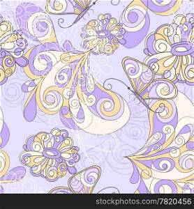 vector seamless pattern with butterflies and flowers, can be used as pattern, background, or wrapping paper