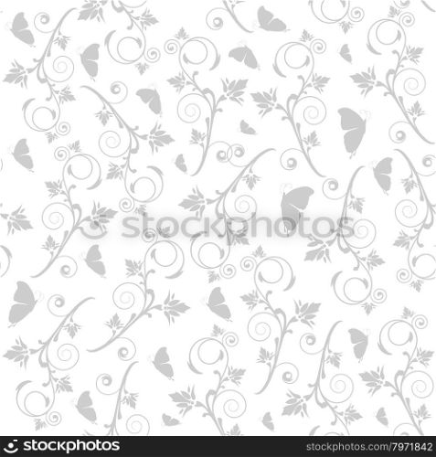 Vector seamless pattern with butterflies and flowers. Elegant pastel texture for wallpapers, backgrounds and other designs