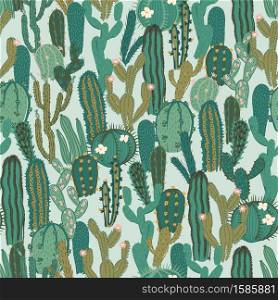 Vector seamless pattern with cactus. Repeated texture with green cacti. Natural hand drawing background with desert plants.. Vector seamless pattern with cactus. Repeated texture with green cacti.