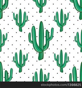 Vector seamless pattern with cactuses and polka dot elements. Modern design for fashion, print, poster, card, textile. Scandinavian style.. Vector seamless pattern with cactuses and triangles. Modern design for fashion, print, poster, card, textile. Scandinavian style.