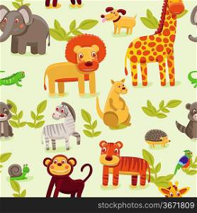 vector seamless pattern with cartoon animals - wallpaper background for kids