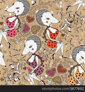 vector seamless pattern with cartoon foxes