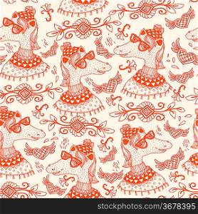 vector seamless pattern with cartoon horses