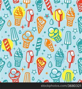 Vector seamless pattern with cartoon ice cream - abstract background