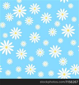 Vector seamless pattern with chamomiles on blue background. Vector seamless pattern with chamomiles