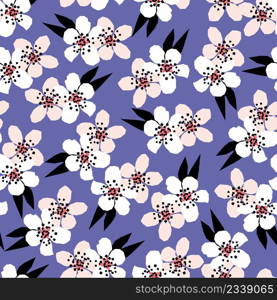 Vector seamless pattern with cherry blossoms on very peri background