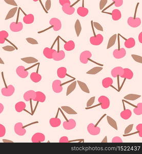 Vector seamless pattern with cherry. Trendy hand drawn textures. Modern abstract design for paper, cover, fabric, interior decor and other users.. Vector seamless pattern with cherry. Trendy hand drawn textures.