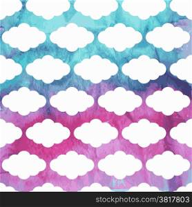 Vector Seamless Pattern with Clouds on watercolor winter background