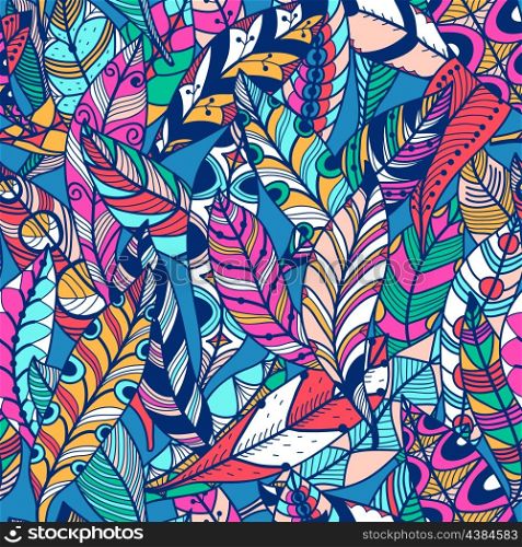 vector seamless pattern with colored abstract feathers
