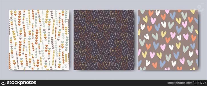 Vector seamless pattern with colored hearts, hand-drawn style used for fabric, textile, print, background and decorative wallpaper