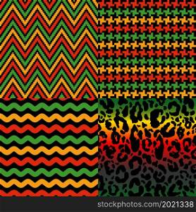 Vector seamless pattern with colored leopard print. Animal print. Cheetah print.. Vector seamless kwanzaa pattern set with colored leopard print and geomerrical seamless pattern. Animal print. Cheetah african print on white background.