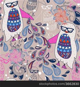 vector seamless pattern with colored penguins