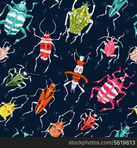 vector seamless pattern with colorful abstract beetles