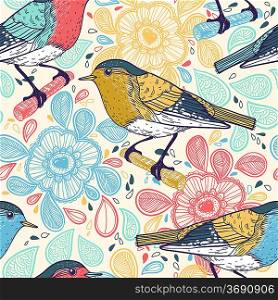 vector seamless pattern with colorful birds