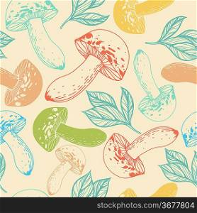 vector seamless pattern with colorful mushrooms