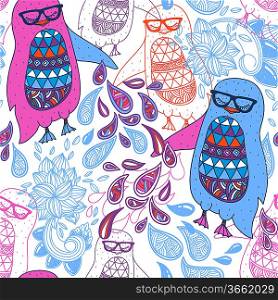 vector seamless pattern with colorful penguins