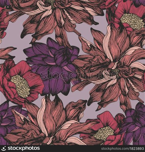 Vector seamless pattern with complex detailed colors. Hand drawing for the design of textiles, curtains, wallpaper, clothing, accessories, covers, packaging and wrapping paper. Vector seamless pattern with complex detailed colors. Hand drawing