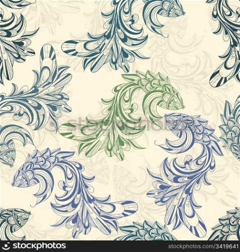 vector seamless pattern with concept fishes