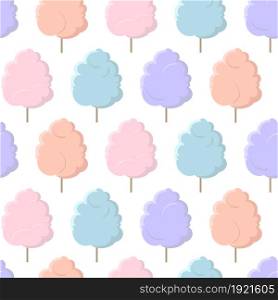 Vector seamless pattern with cotton candy isolated on white background. Trendy colorful flat illustration for textile design, packaging and wrapping paper.. Vector seamless pattern with cotton candy isolated on white background.