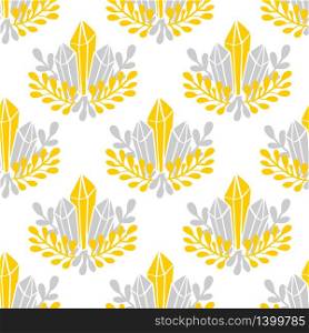 Vector seamless pattern with crystals and beautiful flowers. Perfectly for wrapping paper, bed linen, textile, fabric, cover, wallpaper, fashion, kids clothing, bedding, gift packaging.