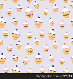 Vector seamless pattern with cupcakes. Sweet yummy muffin illustration. Repeat background for wallpaper, paper, sale 