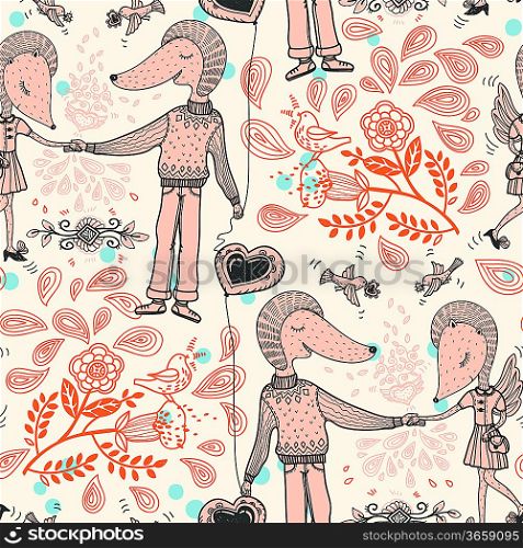 vector seamless pattern with cute abstract animals
