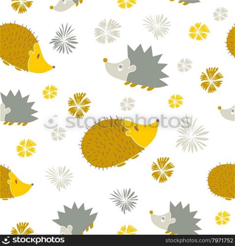 Vector Seamless Pattern with Cute Cartoon Hedgehogs. Autumn background. Vector Seamless Pattern with Cute Cartoon Hedgehogs. Autumn background.