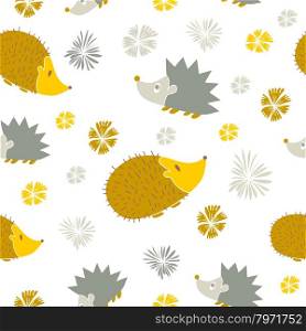 Vector Seamless Pattern with Cute Cartoon Hedgehogs. Autumn background. Vector Seamless Pattern with Cute Cartoon Hedgehogs. Autumn background.