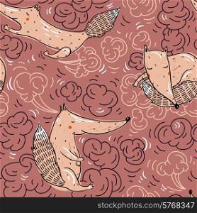vector seamless pattern with cute comic foxes