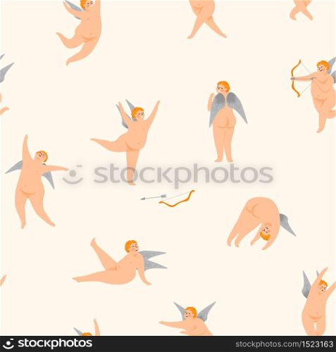 Vector seamless pattern with cute cupids. Happy Valentine s Day concept. Design element.. Vector seamless pattern with cute cupids. Happy Valentine s Day concept.
