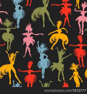 Vector seamless pattern with dancing women. Trendy hand drawn textures. Background for carnival concept and other users.. Vector seamless pattern with dancing women.