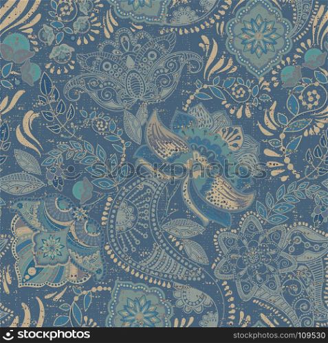 Vector seamless pattern with decorative elements and Paisley