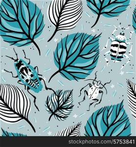 vector seamless pattern with decorative leaves and insects