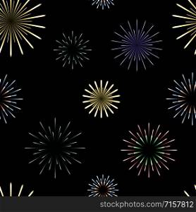 Vector seamless pattern with different size of fireworks on black background,Elements decoration for Christmas card, Happy New Year celebration, anniversary, festival and party