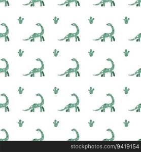 Vector seamless pattern with dinosaur and cactus