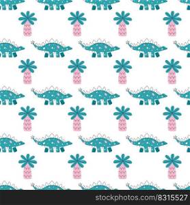 Vector seamless pattern with dinosaur and palm