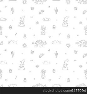 Vector seamless pattern with dinosaur on the ground with rocks. Vector seamless pattern with dinosaur in nature 