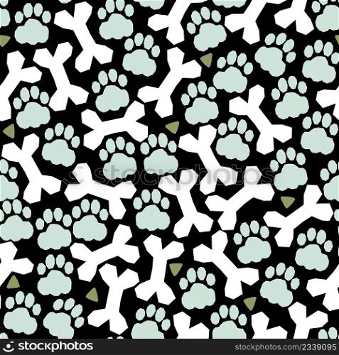 Vector seamless pattern with dog treat bones and paws