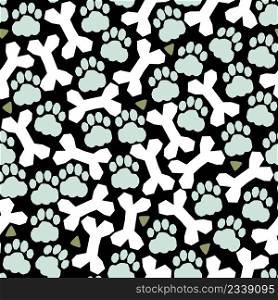 Vector seamless pattern with dog treat bones and paws