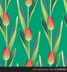 Vector seamless pattern with early spring tulips