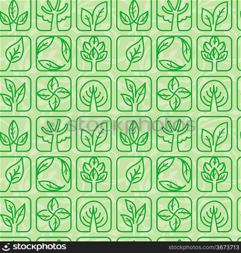 Vector seamless pattern with ecology signs and symbols -green abstract background