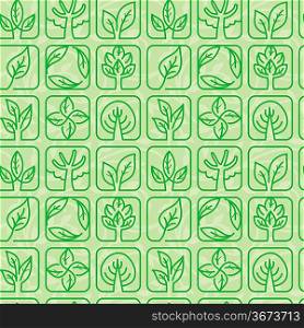 Vector seamless pattern with ecology signs and symbols -green abstract background