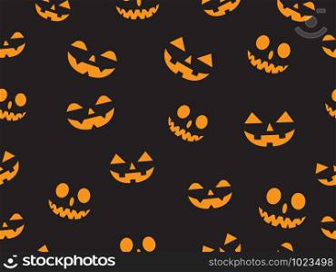 Vector seamless pattern with faces pumpkin devil in the dark background - Halloween pattern background