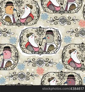 vector seamless pattern with family portraits of funny birds