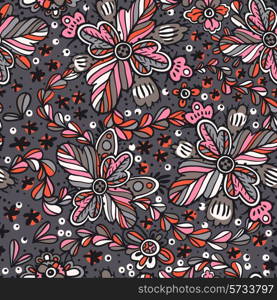 vector seamless pattern with fantasy hand drawn floral elements